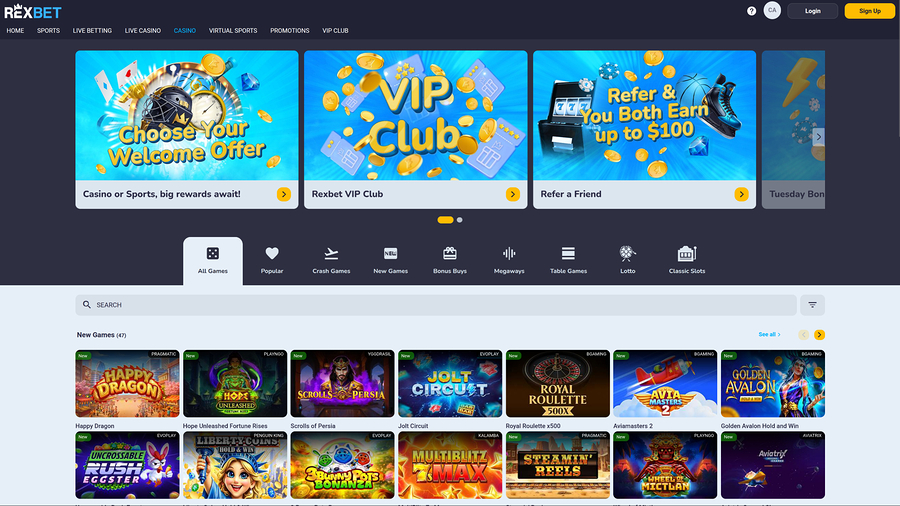 Juegos de escritorio del casino Rexbet