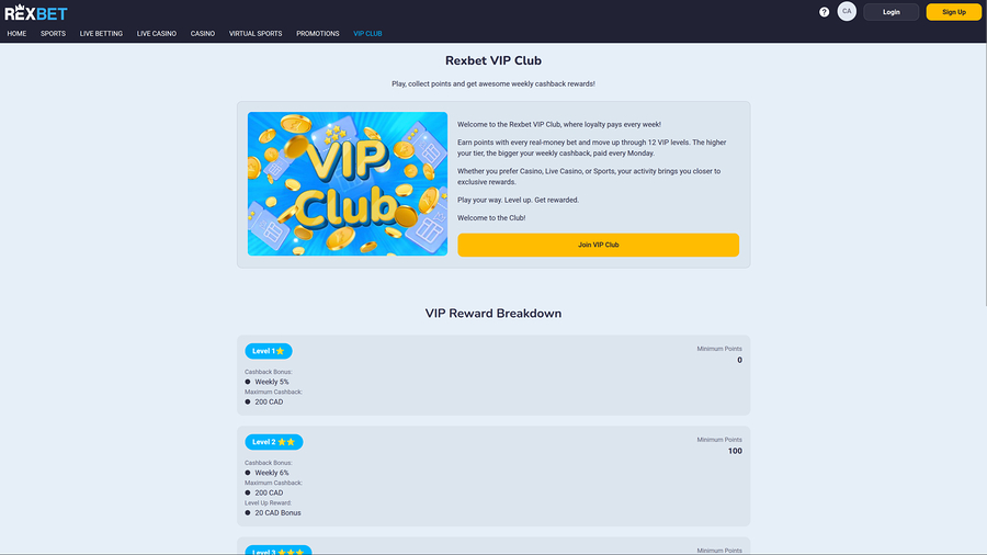 Rexbet Casino Desktop VIP