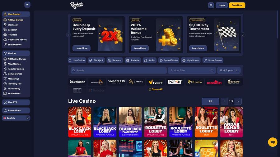 Página de crupier en vivo de ReyBets Casino