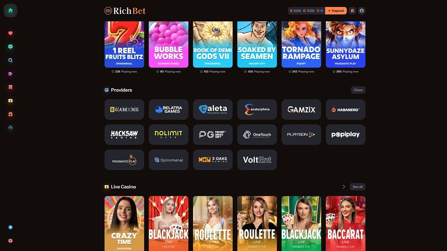 Desarrolladores de juegos de escritorio para RichBet Casino