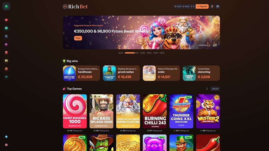 Página de inicio de RichBet Casino para escritorio