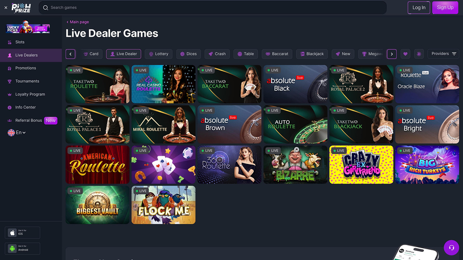 RichPrize Casino Desktop Live Dealer
