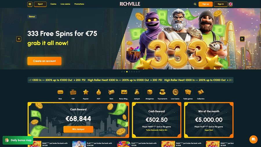 Página de inicio de Richville Casino para computadoras de escritorio