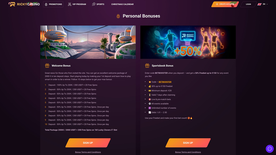 Ricky Casino Desktop Promotions