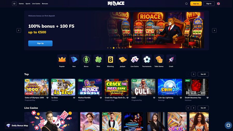 Página de inicio del Casino Rioace para computadoras de escritorio