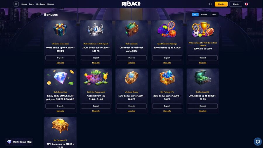 Promociones de escritorio de Rioace Casino