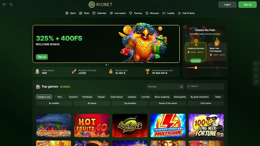 Página de inicio de escritorio del casino RioBet