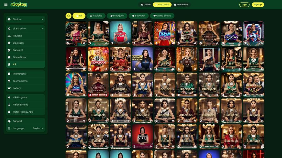 Casino Rioplay para escritorio con crupier en vivo