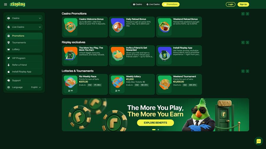 Rioplay Casino Desktop Promotions