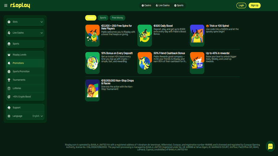 Promotions screenshot of Rioplay Casino for Desktop