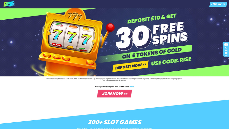 Rise Casino Desktop Homepage