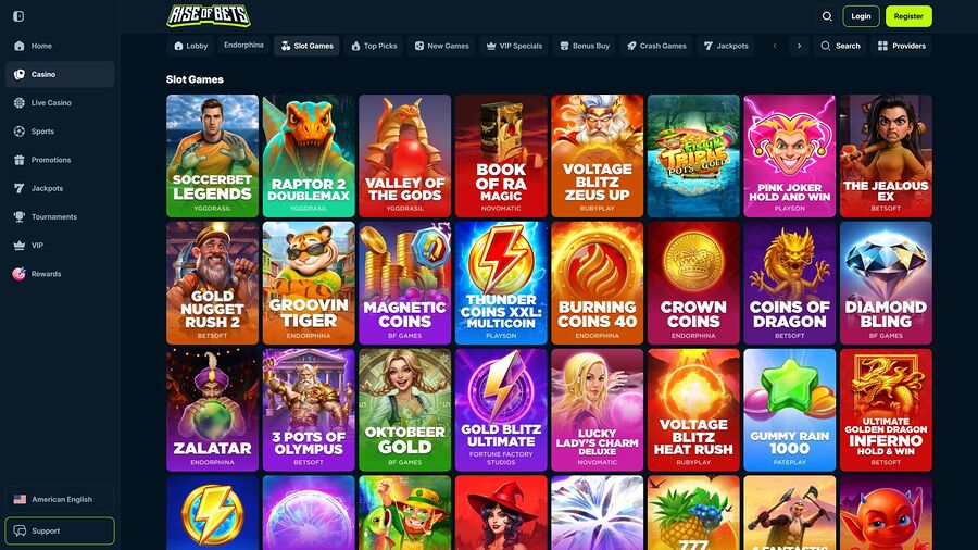 Juegos de escritorio de Rise of Bets Casino