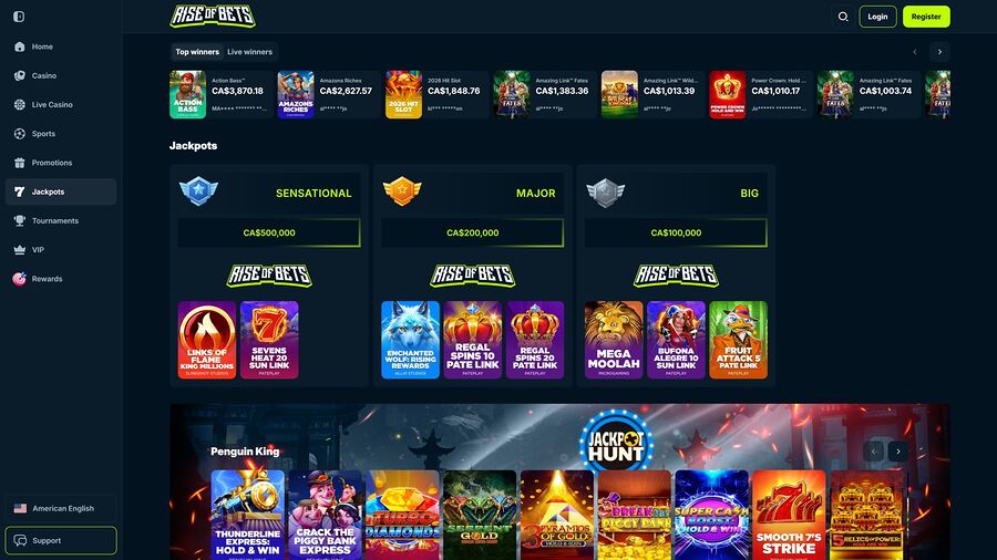 Jackpot de escritorio del casino Rise of Bets