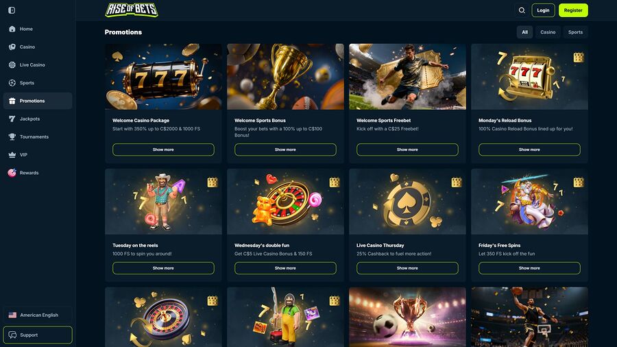 Promociones de escritorio del casino Rise of Bets