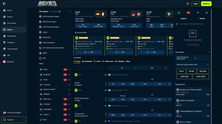 Deportes de Rise of Bets Casino Escritorio