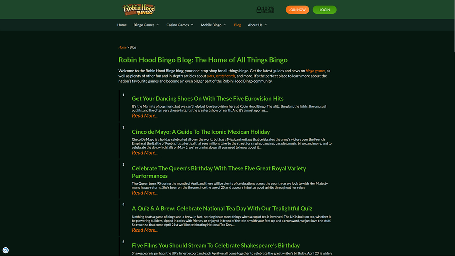 Robin Hood Bingo Casino Desktop Blog