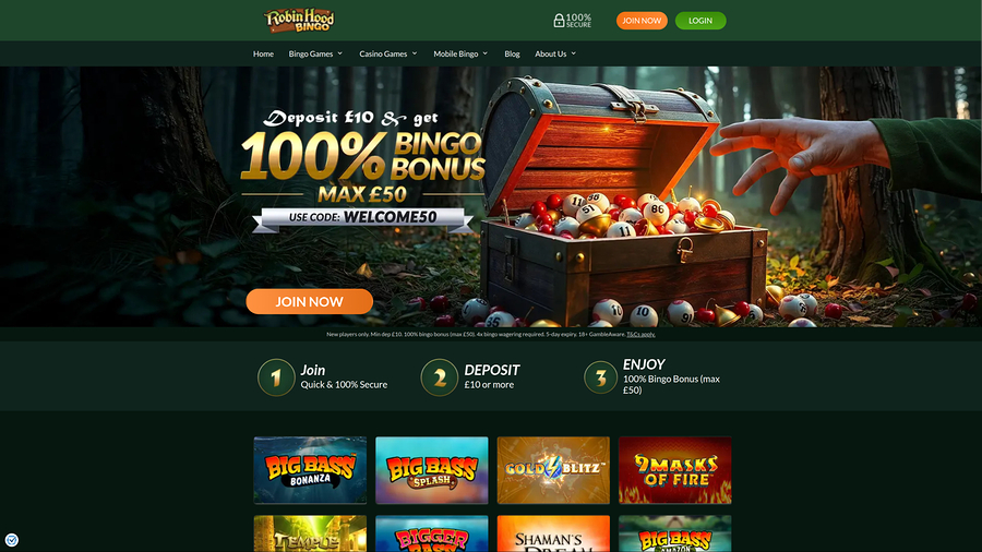 Robin Hood Bingo Casino Desktop Homepage