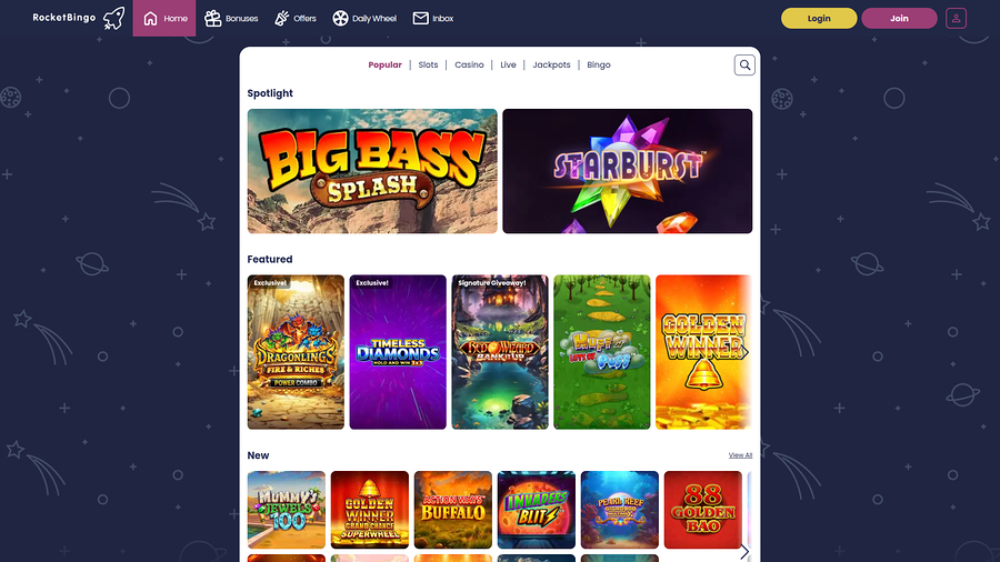 Rocket Bingo Casino Desktop Games