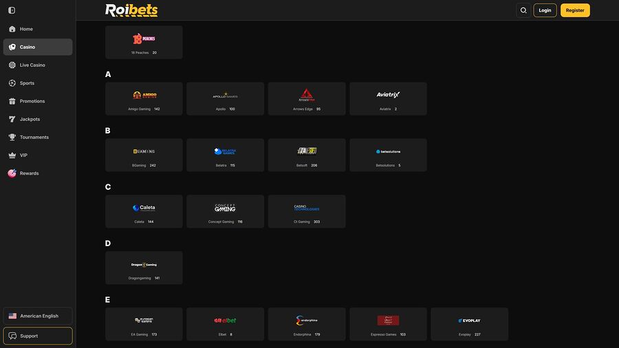 Desarrolladores de juegos de escritorio de Roibets Casino