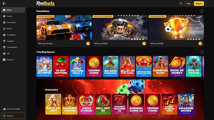 Página de inicio de Roibets Casino para escritorio