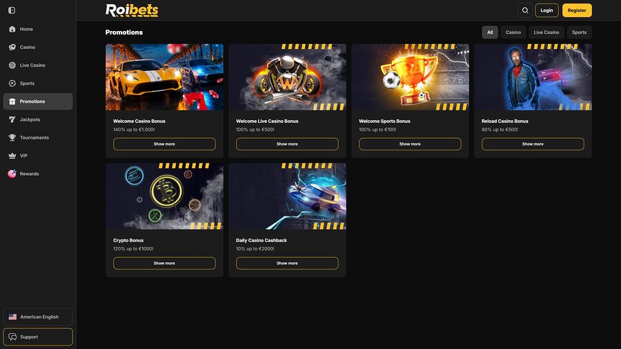 Promociones de escritorio de Roibets Casino