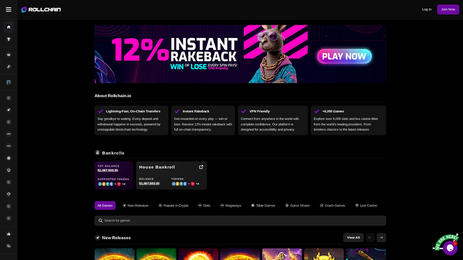 RollChain Casino Homepage