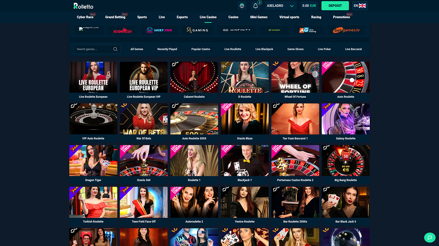 Casino Rolletto Desktop con crupier en vivo