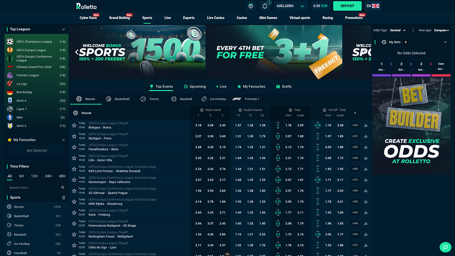 Apuestas deportivas de escritorio del Casino Rolletto