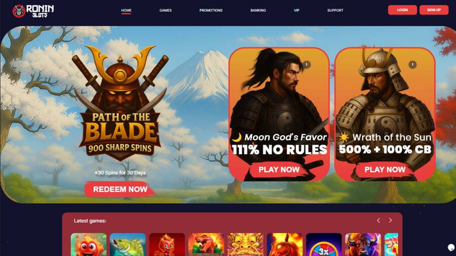 Homepage screenshot of RoninSlots Casino