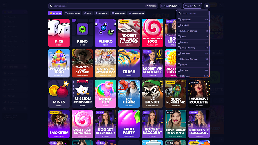 Roobet Casino Desktop Game Developers