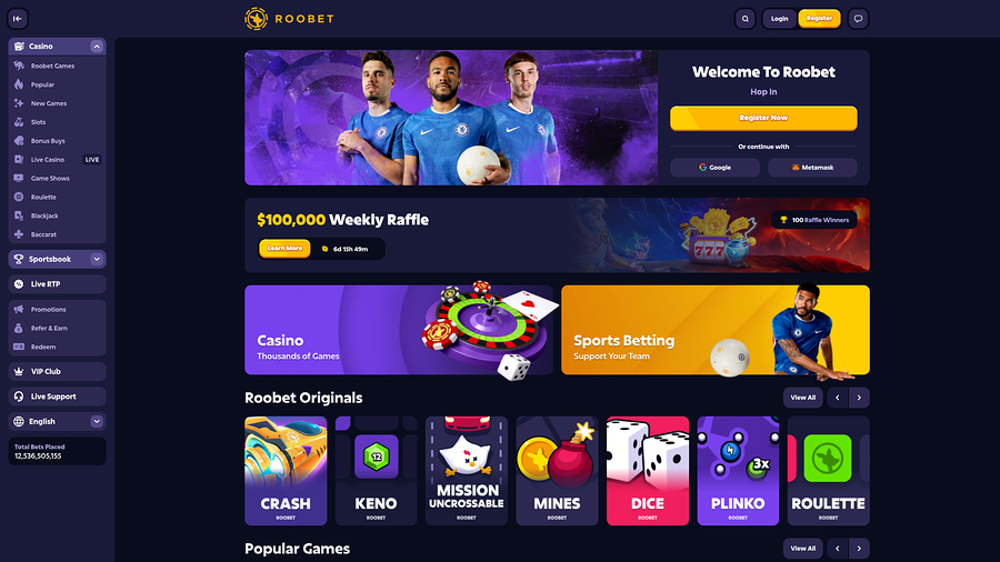 Roobet Casino Desktop Homepage