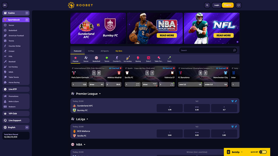 Roobet Casino Desktop Sportsbook