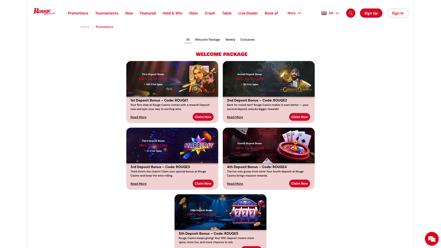 Rouge Casino Desktop Promotions