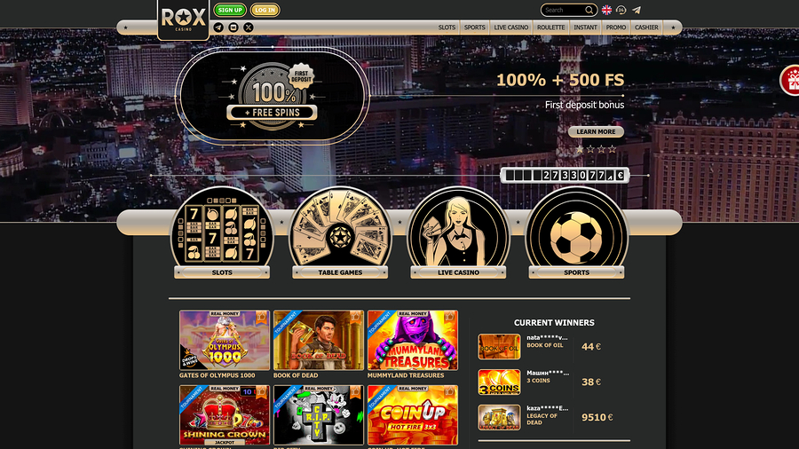 Página de inicio de Rox Casino para escritorio