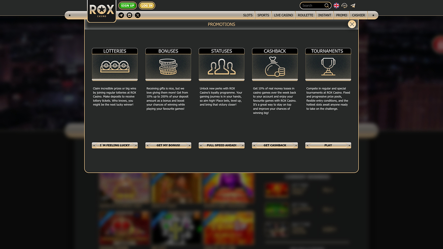 Promociones de escritorio de Rox Casino