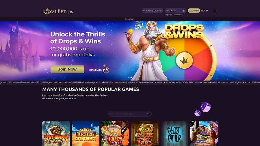 Royal Bet Casinos startsida för datorer