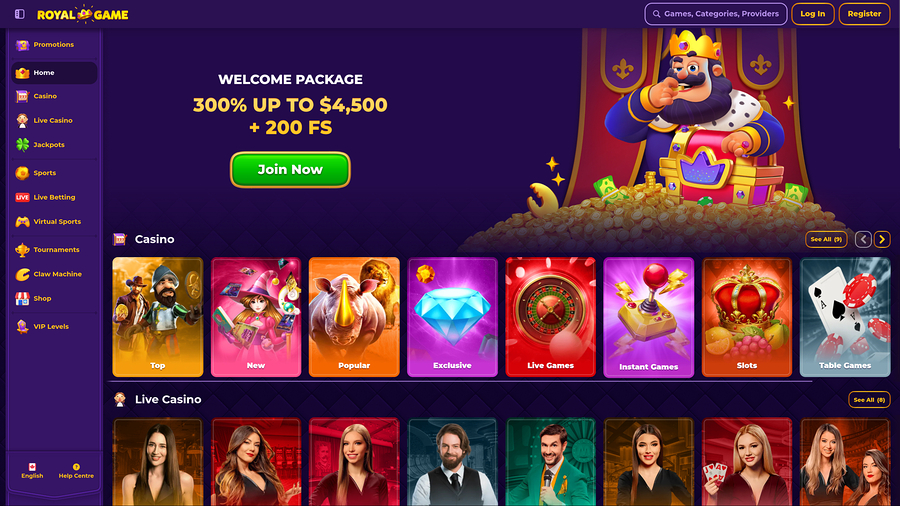 Royal Game Casino Desktop Homepage