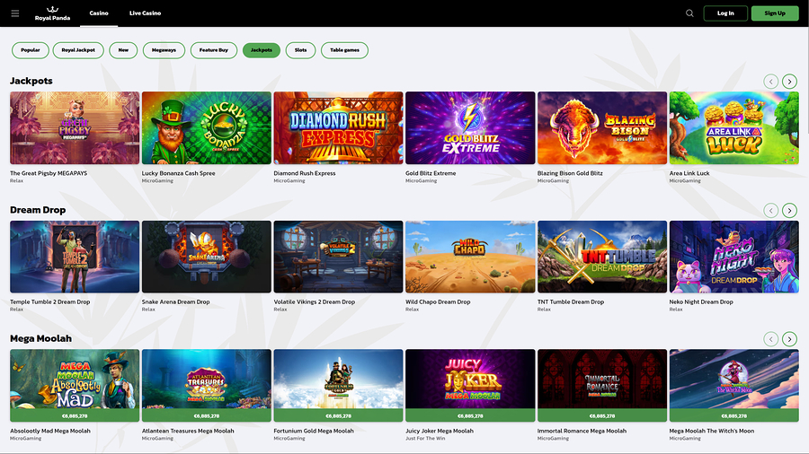 Royal Panda Casino Desktop Jackpot