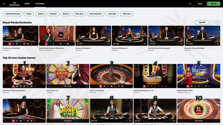 Royal Panda Casino Desktop Live Dealer
