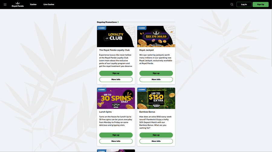 Royal Panda Casino Desktop Promotions