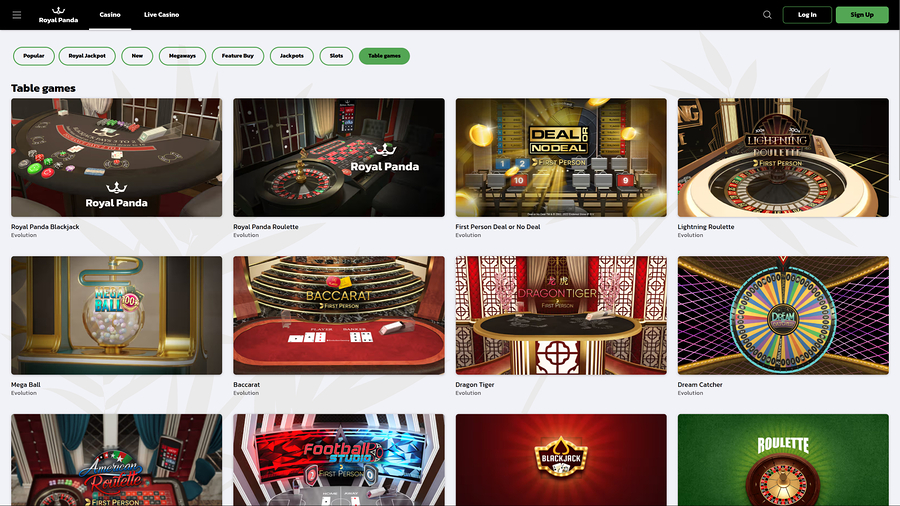 Royal Panda Casino Desktop Table Games