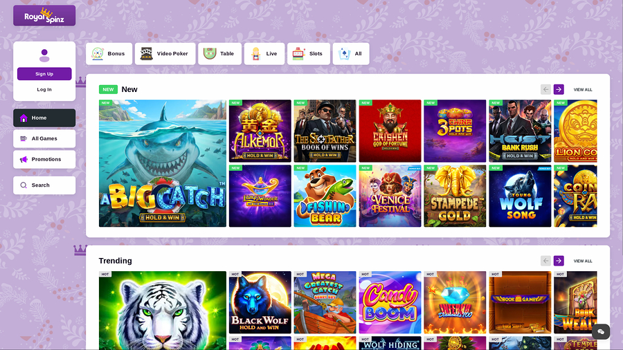 Royal Spinz Casino Desktop Homepage