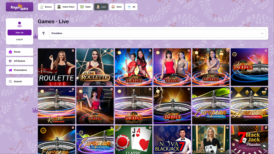 Royal Spinz Casino Desktop Live Dealer