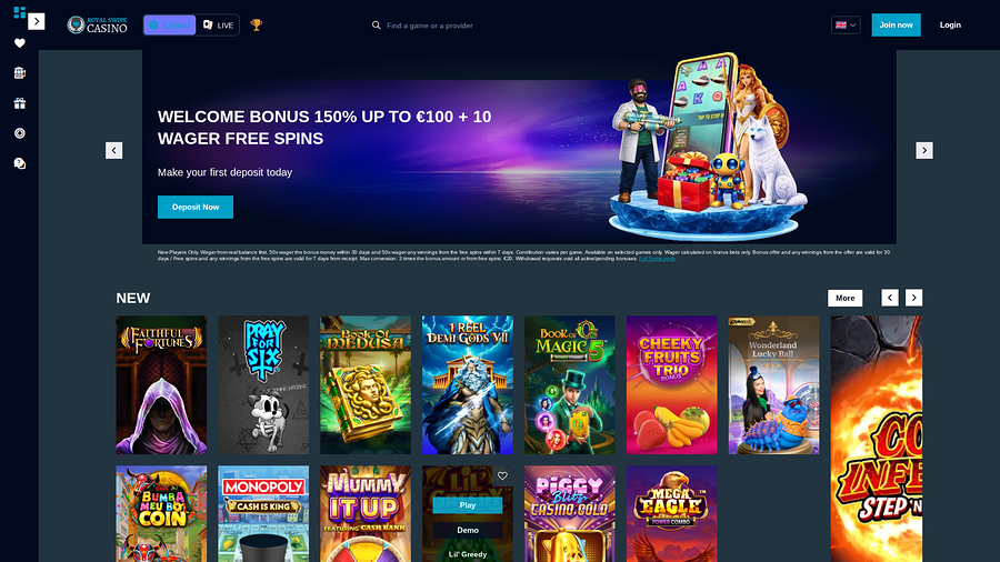 Royal Swipe Casino Desktop Homepage