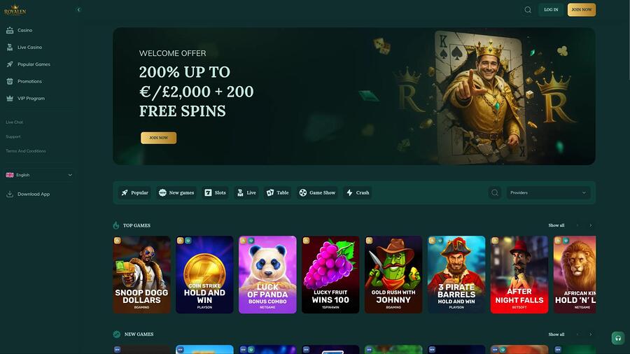Royalen Casino homepage