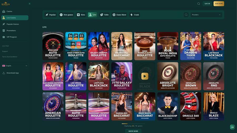 Royalen Casino live dealer page