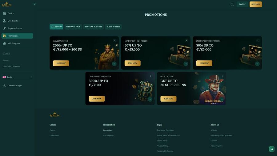 Royalen Casino promotions page
