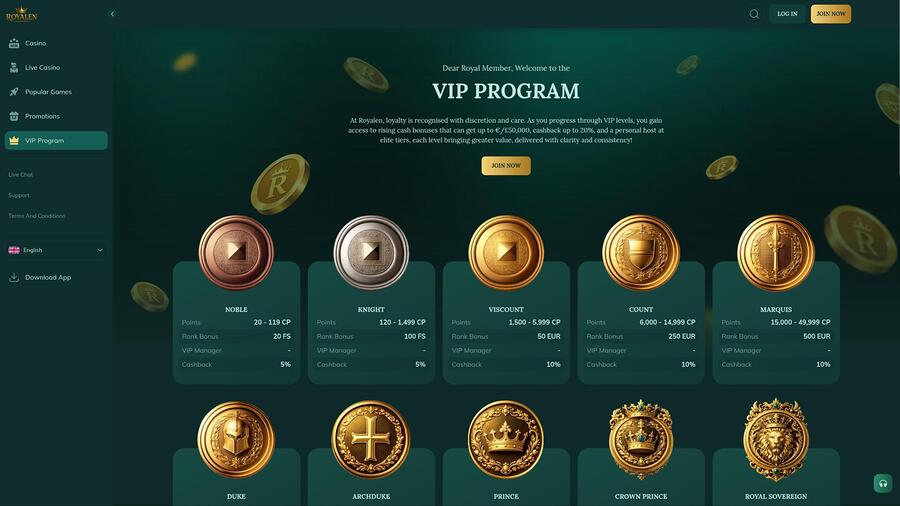 Royalen Casino VIP page