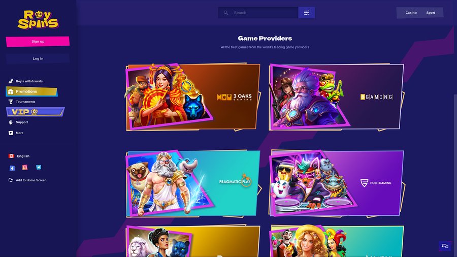 Royspins Online Casino Desktop Game Developers