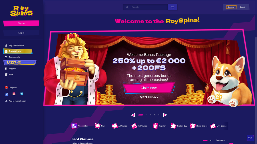 Royspins Online Casino Desktop Homepage